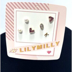 Lily 3 Pair Mismatched Stud Earrings Set Creative Style Fashion Jewelry Card